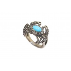 Sterling silver 925 Women's Marcasite turquoise stone crabs ring size 17